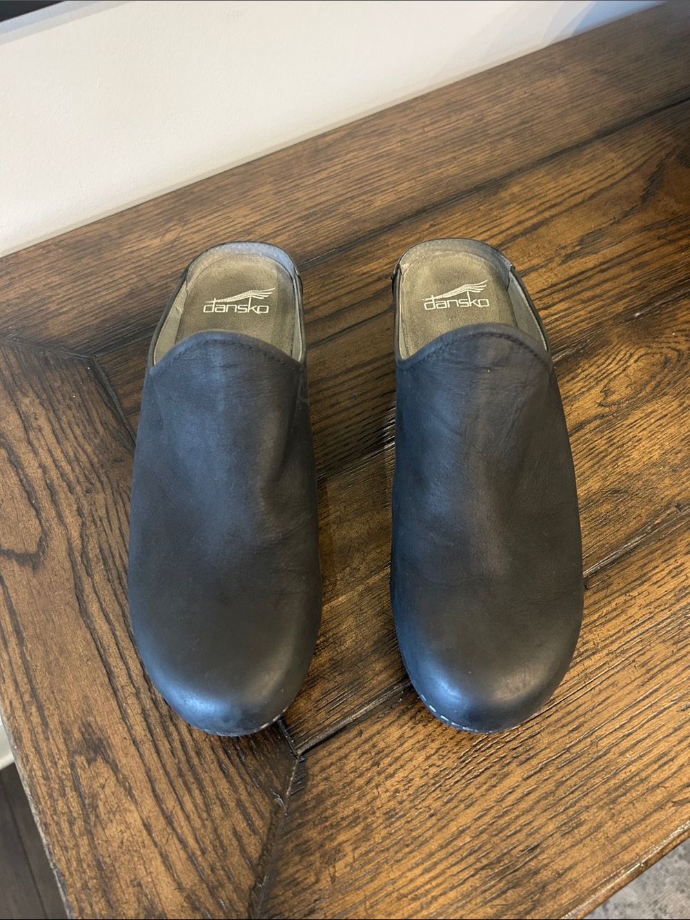 Dansko Brenna black burnished leather clogs